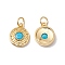 Rack Plating Brass Micro Pave Deep Sky Blue Cubic Zirconia Pendants, with Jump Ring, Cadmium Free & Nickel Free & Lead Free, Flat Round, Real 18K Gold Plated, 13x10.5x3mm,Jump Ring: 5x0.6mm, Inner Diameter: 3.7mm