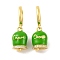 Bell Brass & Enamel Hoop Earrings for Women, Lead Free & Cadmium Free, Real 18K Gold Plated, Green, 30mm