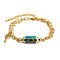 Brass Enamel Charm Bracelets, with Rhinestone, Cyan, 7-7/8 inch(20cm)