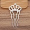 Alloy Hair Comb Findings, Cabochon Settings, Crown, Silver, 90x46mm