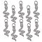 10Pcs Brass Micro Pave Clear Cubic Zirconia Pendants, Long-Lasting Plated, with Jump Ring, Snake, Platinum, 15.5x6.5x2mm, Hole: 3mm