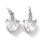 Brass Micro Pave Cubic Zirconia Charms, with Jump Ring, Heart, Platinum, Clear, 13x7.5x5mm, Hole: 3mm