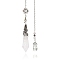 Natural Quartz Crystal Cone Dowsing Pendulum Big Pendants, with Meatl Woven Net/Web with Feather, Pendant: 68x16mm