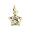 Brass Micro Pave Colorful Cubic Zirconia Pendants, with Jump Ring, Star Charm, Real 18K Gold Plated, 10x8.5x2mm, Hole: 3mm