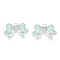 Alloy Enamel Pendants, with Rhinestone, Bowknot, Silver Color Plated, Aquamarine, 16x25x5mm, Hole: 1.5mm