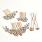 Alloy Hair Combs & Hair Forks Set, Hair Accessories for Women, Flower, Light Gold, Hair Combs: 40~50x50~80mm, 3pcs