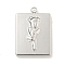 Non-Tarnish 304 Stainless Steel Pendants, Rectangle with Flower Charm, Stainless Steel Color, 23x16x3mm, Hole: 2mm