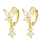 Butterfly Real 18K Gold Plated Brass Dangle Hoop Earrings, with Clear Cubic Zirconia, Long-Lasting Plated, Lead Free & Cadmium Free, Clear, 18x7.5mm