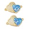 Rack Plating Brass Micro Pave Clear Cubic Zirconia Connector Charms, Double Heart Links with Synthetic Opal, Real 18K Gold Plated, Cadmium Free & Lead Free, Long-Lasting Plated, Dodger Blue, 15.5x23x2mm, Hole: 1.2mm