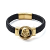 Men's Braided Black PU Leather Cord Bracelets BJEW-K243-39A-G-1