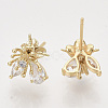 Brass Micro Pave Clear Cubic Zirconia Stud Earring Findings KK-T054-54G-NF-1