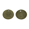 Tibetan Style Alloy Flat Round Carved Word Live Laugh Love Message Pendants TIBEP-12582-AB-NR-1
