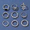 9Pcs 3 Style Snke & Star & Rectangle & Hollow Zinc Alloy Finger Rings Set RJEW-FS0001-08-2