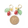 Lampwork Strawberry with Plastic Pearl Flower Dangle Leverback Earring EJEW-TA00130-5