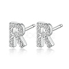 Rhodium Plated 925 Sterling Silver Initial Letter Stud Earrings HI8885-18-1