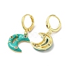 Crescent Moon Real 18K Gold Plated Brass Dangle Leverback Earrings EJEW-L268-031G-04-2