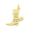 Cowboy Boots Rack Plating Brass Micro Pave Clear Cubic Zirconia Pendants KK-Z053-05G-1