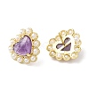 Ion Plating(IP) Natural Amethyst Heart Stud Earrings with Plastic Pearl Beaded EJEW-E599-02G-02-1