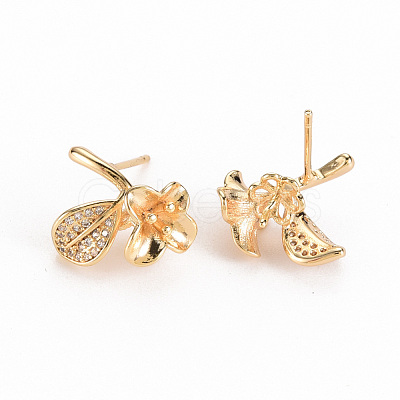 Brass Micro Pave Clear Cubic Zirconia Earring Findings KK-S356-255-NF-1