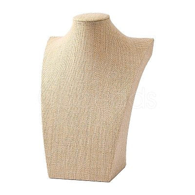 Wooden Covered with Imitation Burlap Necklace Displays NDIS-K001-B15-1