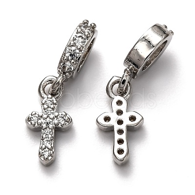 Brass Micro Pave Cubic Zirconia European Dangle Charms ZIRC-H119-01-1