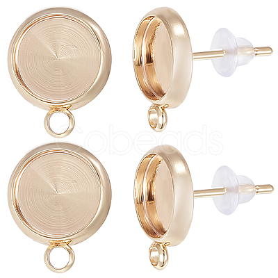 Beebeecraft 20Pcs Brass Flat Round Stud Earring Settings KK-BBC0009-20-1