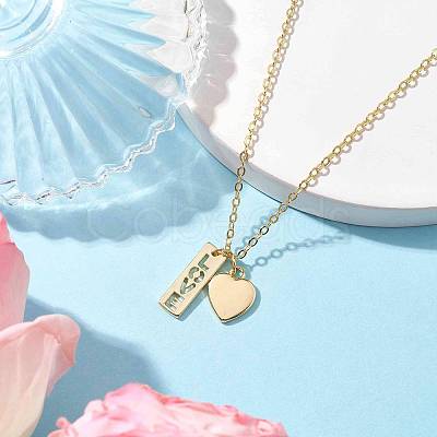 Valentine's Day Brass Heart and Rectangle with Word Love Pendant Necklace NJEW-JN04700-1