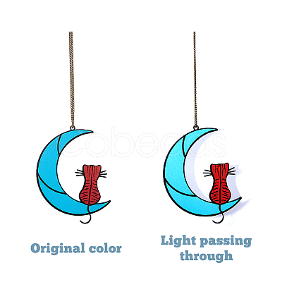 Moon with Cat Acrylic Pendant Decorations AJEW-WH0258-846B-1