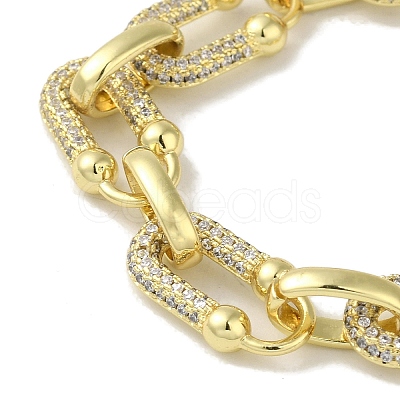 Rack Plating Brass Micro Pave Clear Cubic Zirconia Oval Link Chain Bracelets for Women BJEW-P323-08G-1