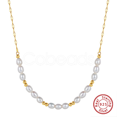 925 Sterling Silver with Natural Pearls Beads Necklaces NJEW-Z030-06G-1