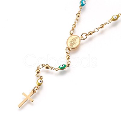 304 Stainless Steel Rosary Bead Necklaces NJEW-E133-01G-1