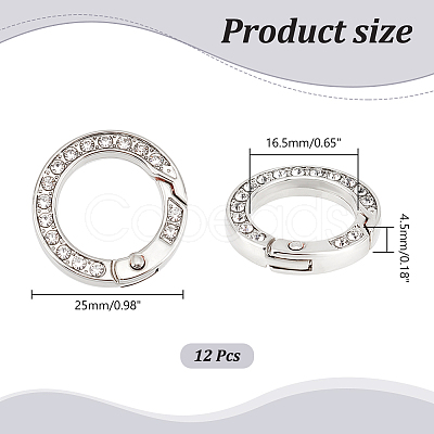 Unicraftale 12pcs Alloy Spring Gate Ring with Rhinestone FIND-UN0003-37P-1