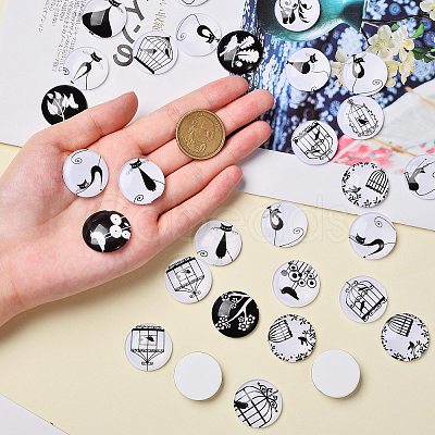 100Pcs Retro Black and White Picture Glass Cabochons GGLA-SZ0001-29-1