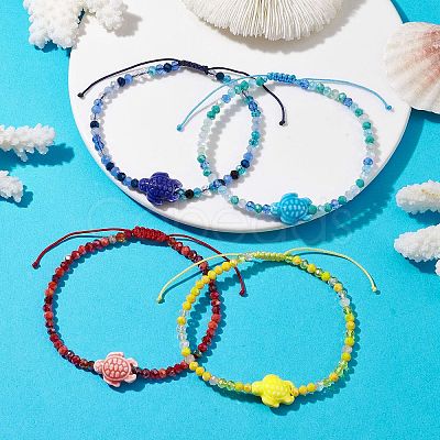 4Pcs 4 Colors Porcelain Braided Bead Anklets AJEW-AN00586-1