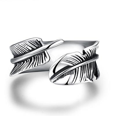 Fashionable Unisex 316L Surgical Stainless Steel Feather Cuff Rings RJEW-BB09945-11-1