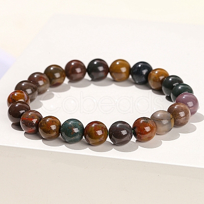 Natural Green Ocean Agate Round Stretch Bracelets for Women PW-WG91270-03-1