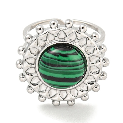 304 Stainless Steel Synthetic Malachite Cuff Rings G-Z056-08P-03-1