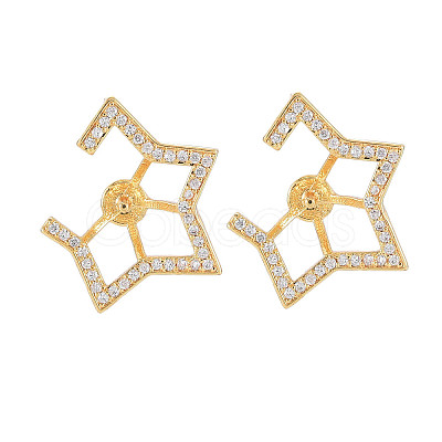 Brass Micro Pave Clear Cubic Zirconia Stud Earring Findings KK-S364-056-1