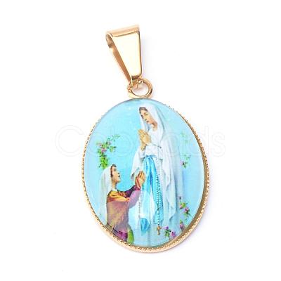 Virgin Mary Theme Glass Pendants GLAA-R193-GM-1