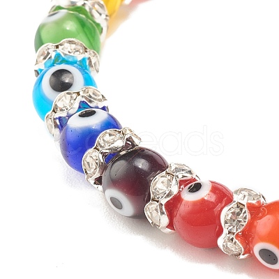 Colorful Evil Eye Lampwork Beaded Stretch Bracelet with Crystal Rhinestone for Women BJEW-JB07872-02-1