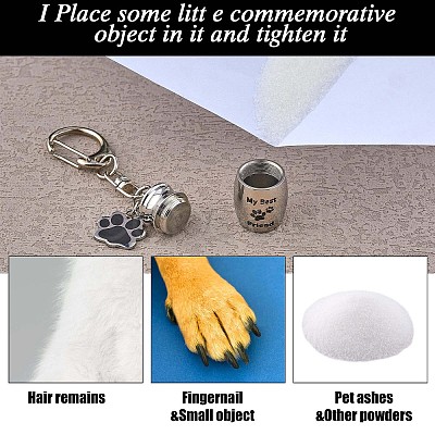 Pet Urn Key Chain Paw Print Urn Pendant Necklace Pet Cremation Jewelry Stainless Steel Paw Print Keychain Pet Keepsake Cat & Dog Urn with Storage Bag JX365A-1