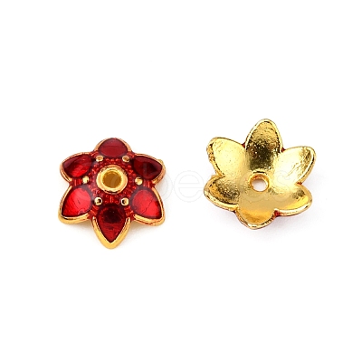 6-Petal Alloy Enamel Bead Caps ENAM-WH0063-04A-1