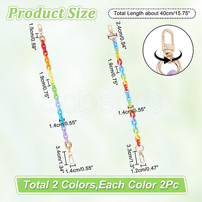 WADORN 4Pcs 2 Style Rainbow Color Acrylic & CCB Plastic Chain Purse Bag Handle AJEW-WR0001-69-1