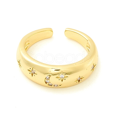 Clear Cubic Zirconia Moon and Star Open Cuff Ring for Women ZIRC-P096-03G-1