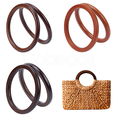 WADORN 6Pcs 3 Styles Wooden Round Ring Shaped Bag Handles FIND-WR0007-90-1