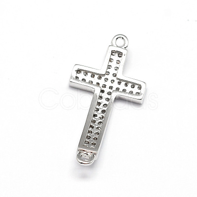 Curved Latin Sideways Cross Brass Micro Pave Cubic Zirconia Links ZIRC-E010-02P-1