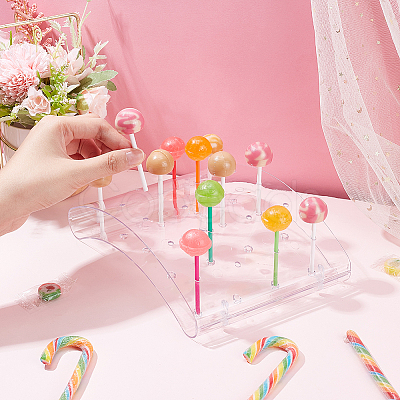 20-Hole Arc-Shaped Transparent Acrylic Lollipop Display Holder ODIS-WH0043-03B-1