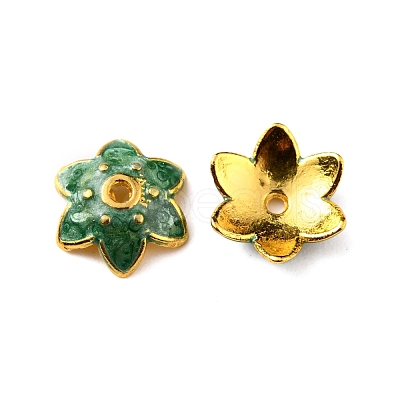 6-Petal Alloy Enamel Bead Caps ENAM-WH0063-01B-1