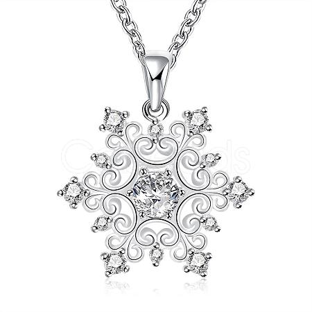 Fashion Popular Brass Cable Chain Snowflake Cubic Zirconia Pendant Necklace NJEW-BB00231-1