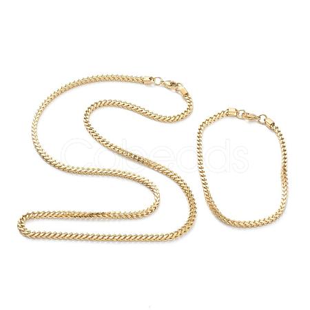 Ion Plating(IP) 304 Stainless Steel Wheat Chain Bracelets & Necklaces Jewelry Sets SJEW-B019-04A-G-1